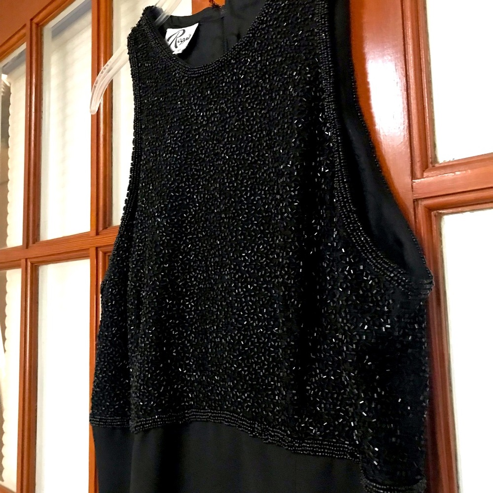 Vintage 90s Beaded Black Cocktail Dress by Reggio